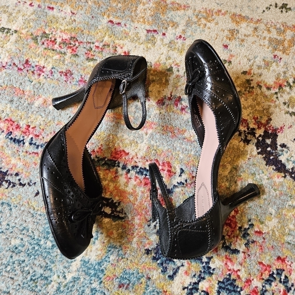 Like New Nine West Oxford Style Black Mary Jane Slingback Heels, Size 9.5